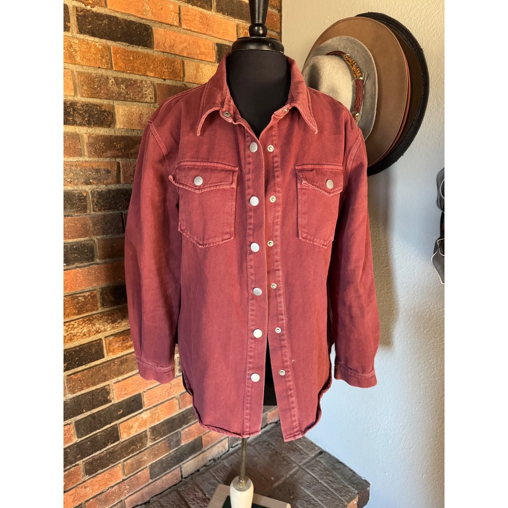 Betsey's Boutique Shop Womens Brick Red Snap Front Denim Shacket Jacket Medium